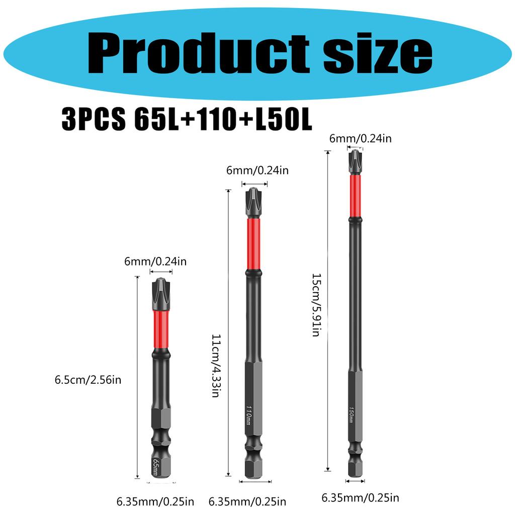 Impact Screwdriver Bit with Magnetic for Electrician Screw Driver 65mm/110mm/150mm Slotted Head 1/4inch Hex Shank