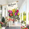 2D Flat, 2D Flat,1pc Double-Sided Welcome Tulip Garden Flag  Vibrant Spring Yard Decoration, Polyester Outdoor Lawn Flag with Wooden Pole, Colorful Tu