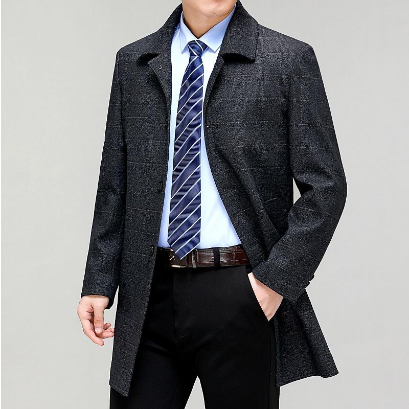 Spring and Autumn Men's Wool Windbreaker Jacket Middle-aged Business Men's Dad's Clothing Loose and Iron-Free Fashion Jacket