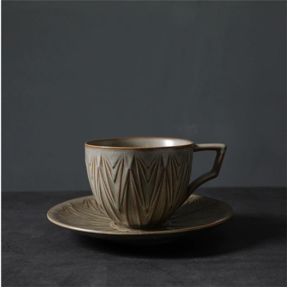 

1X Fashion Glaze-change latte art coffee mug cup and saucer set retro ceramic juice cups coarse earthenware home milk mugs 201-300ml