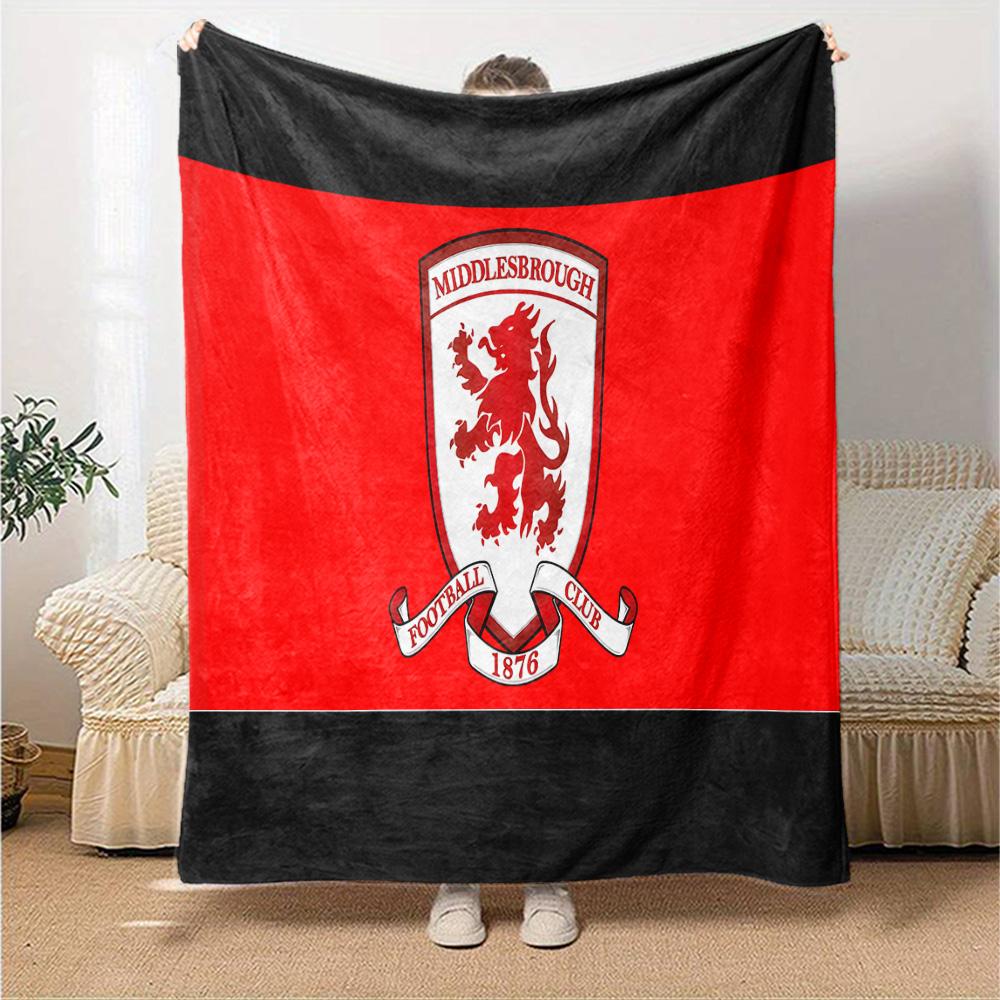 Football Club Middlesbrough Flannel Blanket, Soft Polyester, Modern Design, All-Season for Camping, Travel, Gifts for Holidays or Birthdays