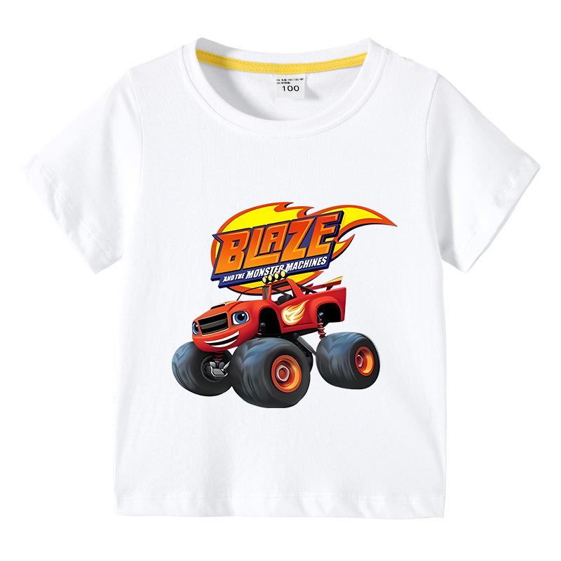 2025 Summer Kids Blaze And The Monster Machines Cartoon Funny Tshirt Childrens Short Sleeved Tees Girls Boys Tops Clothes