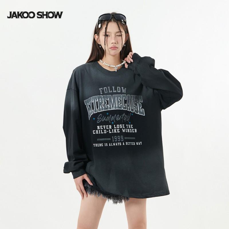 Mens Oversized Cotton Long Sleeve Tee With Distressed Ink Print Vintage Streetwear Style Loose Fit Fall