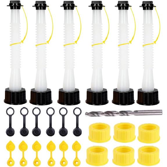 6 Pack Gas Can Spout Replacement Old Style with Pour Nozzle Vent Cap Drill Bit Gaskets Screw Cap Universal fit Most of Fuel Water Container 1 2 5 10