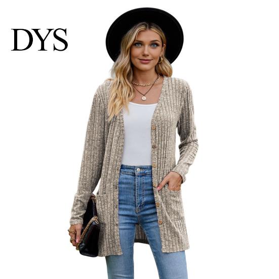 Women Knitwear Fall Long Cardigan Sweater, V Neck Button Front Knit Coat Coat, Sleeve Casual Sweater with Pockets Winter