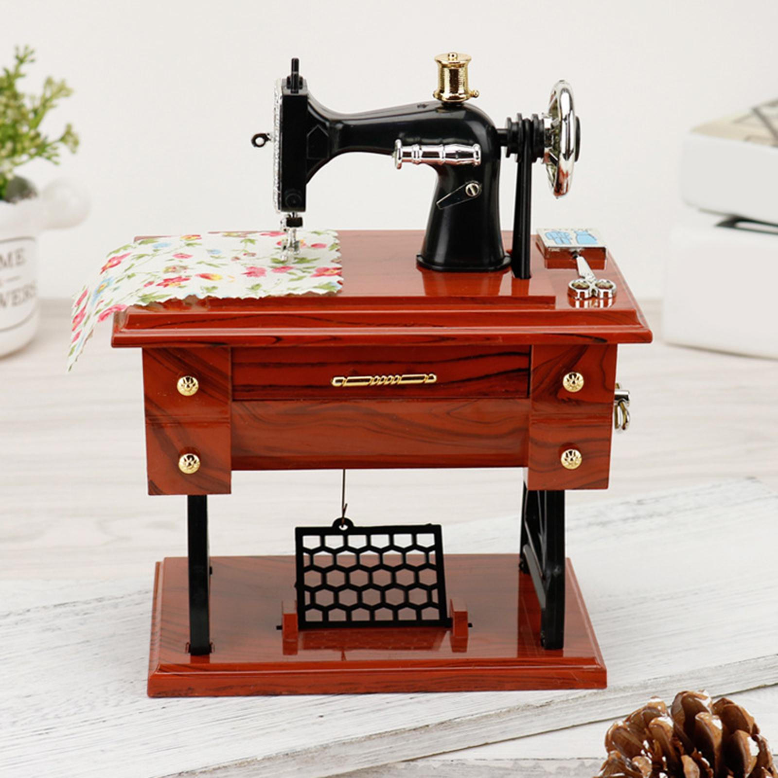 Retro Style Sewing Machine Music Box Miniature Figurines Mini Classical for Birthday Gift