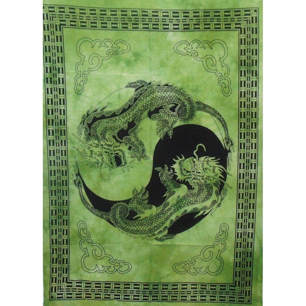 Yin Yang Dragon Green Tapestry 75x100