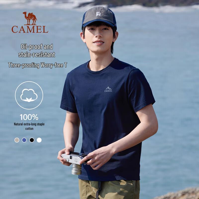 Camel Men's Pure Cotton Breathable Short Sleeve 3-Proof Round Neck T-Shirt M13BAQR045