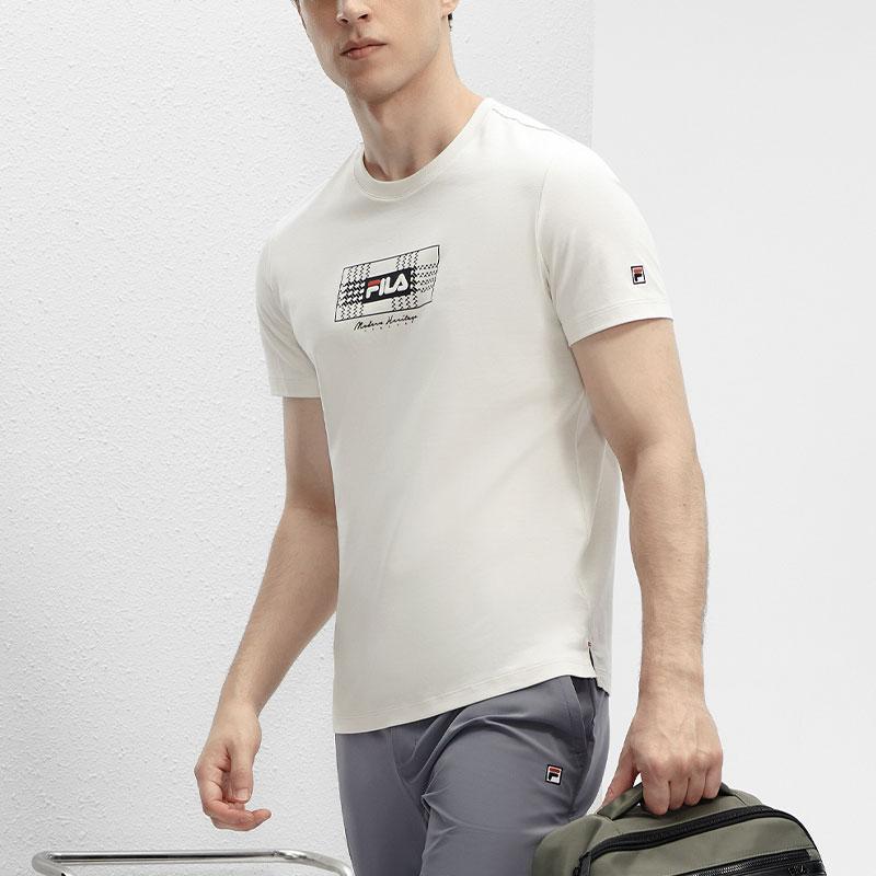 Fila Letter Logo Printed Knit Casual Short Sleeve T-Shirt Men Tops Steam-White F11M411101F-IV