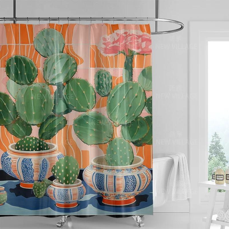 Minimalist Plant Shower Curtain, Modern Bathroom Toilet Decoration Privacy Curtain 180x180cm Waterproof Shower Curtain