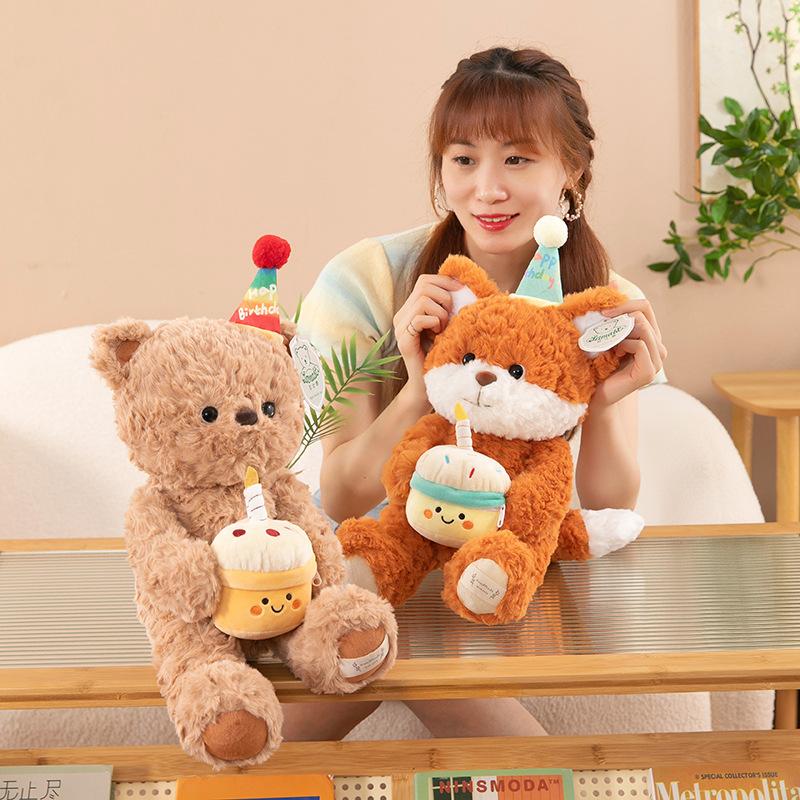 Cute Rabbi Birthday Bear Plush Toys for Friends Fox Pillow Cake Gift Event Ornaments