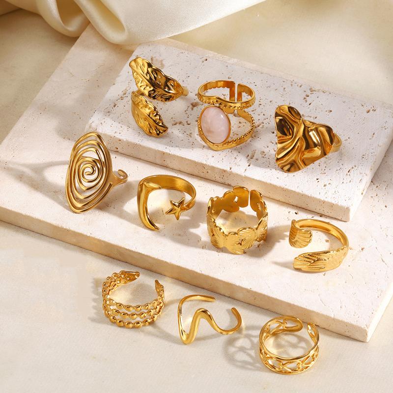 Stainless Steel Geometric Open Ring for Women Delicate Irregular Leaf Heart Wing Spiral Ring Casual Retro Versatile Jewelry Gift