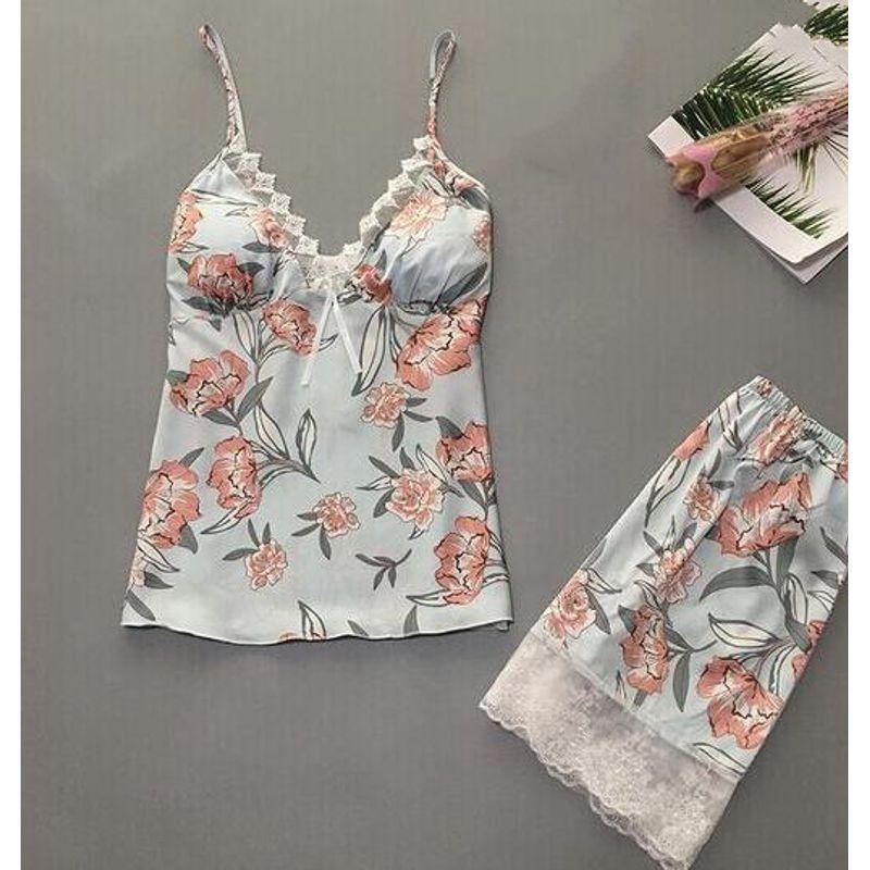 

New Style Pajamas Set Lace Pajamas Set Sling Lace Lace Pajamas Suit Light Blue L