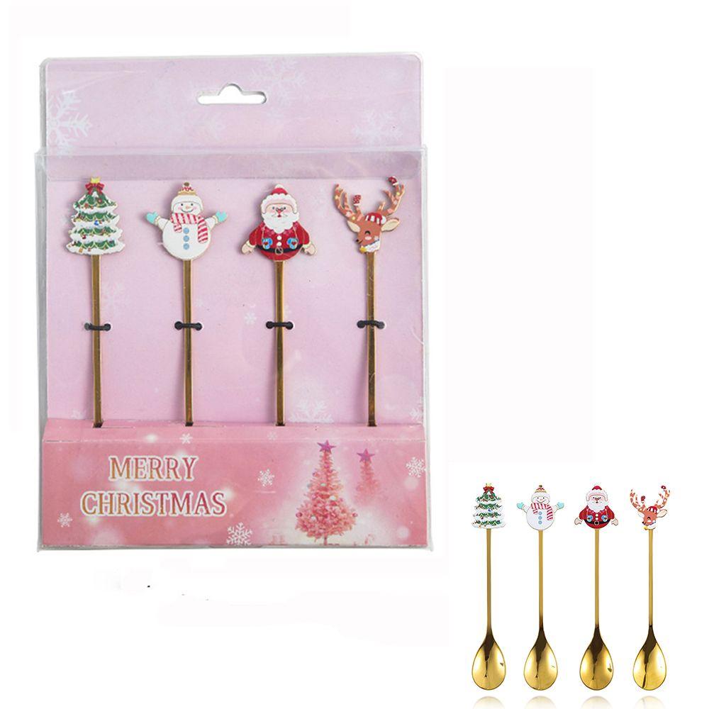 4Pcs/set Stainless Steel Kids Spoon Set Christmas Stirring Spoon Teaspoon Coffee Spoons Tea Scoops