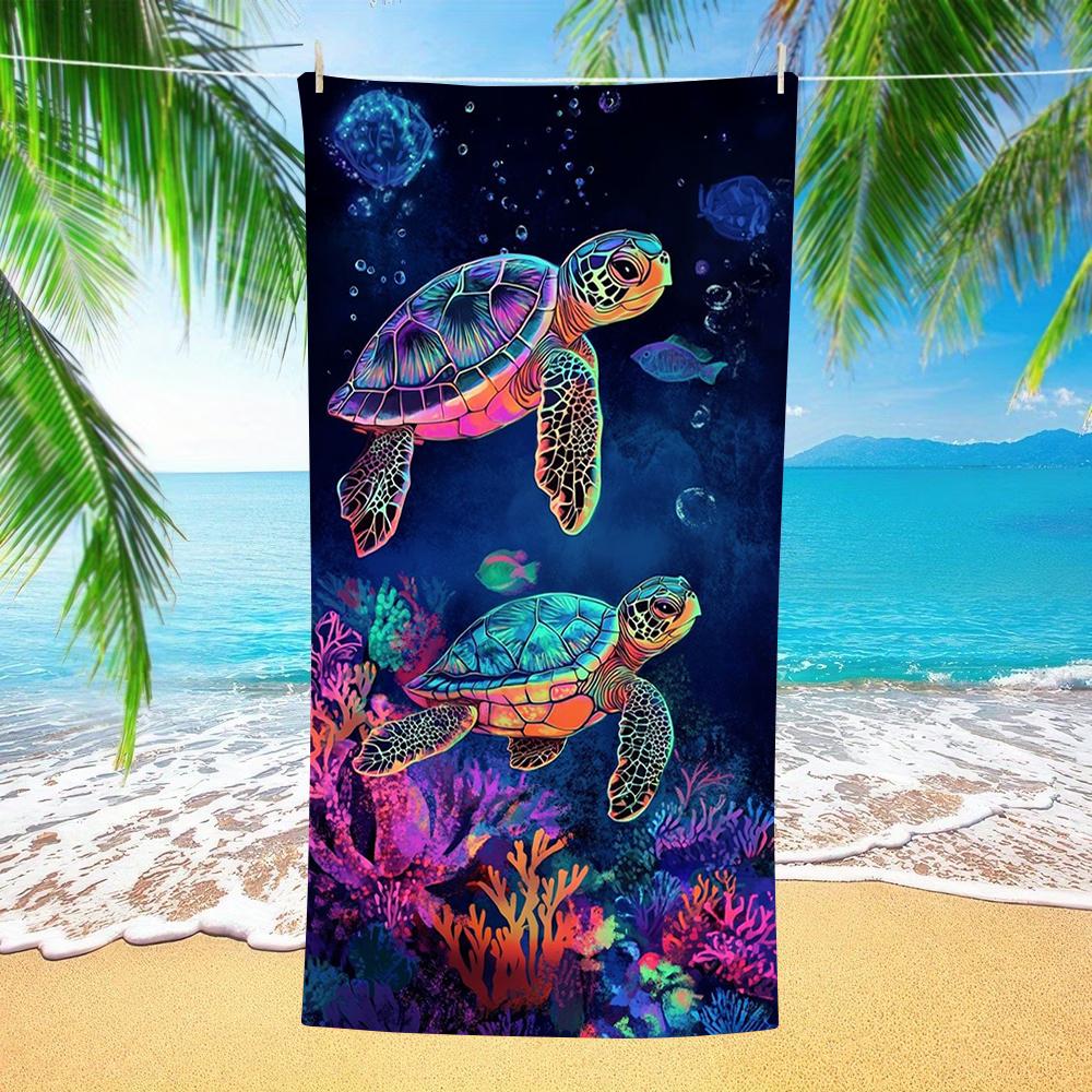Neon Gradient Underwater Twin Sea Turtle Coral Print Beach Towel Lightweight Fast Drying Towel for Swimming Gym Activities