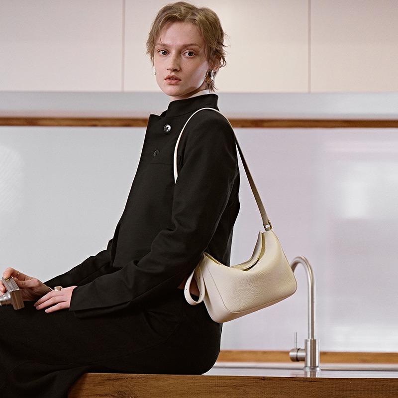 Lychee Print Soft Lazy Tote Spring/Summer Genuine Leather Top Layer Cowhide Shoulder Crossbody Underarm Bag for Women