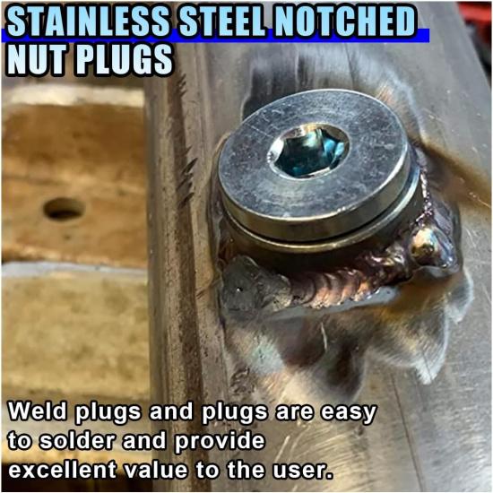 2 Pair M18 X 1.5 Notched Style Bung and Plug, Stainless Steel Fitting Plugs Car Oxygen Sensor Mounting Bungs, Universal Weld Plugs Auto Sensor