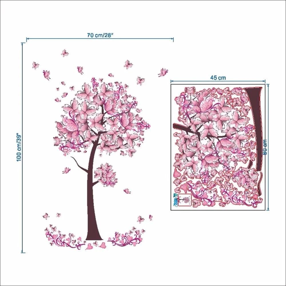 Pink Butterfly Flower Tree Wall Stickers Decals Girls Women Flower Mural Vinyl Wallpaper Home Living Room Bedroom Decor
