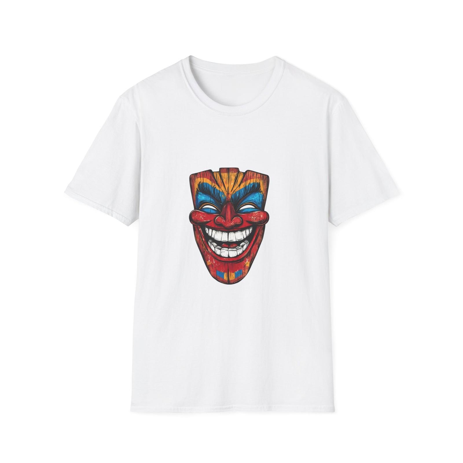 

Vibrant Unisex T-Shirt with Smiling Mask Design - Perfect for Festivals, [...] S разноцветный