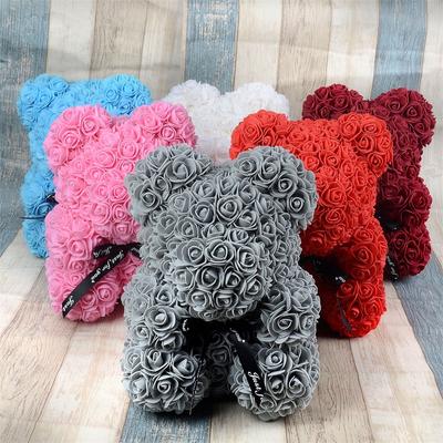Oso rosa de espuma de 25/40cm, rosa Multicolor para novia, regalo de osito de peluche para el Día de San Valentín, decoración para fiesta de cumpleaños, flores artificiales