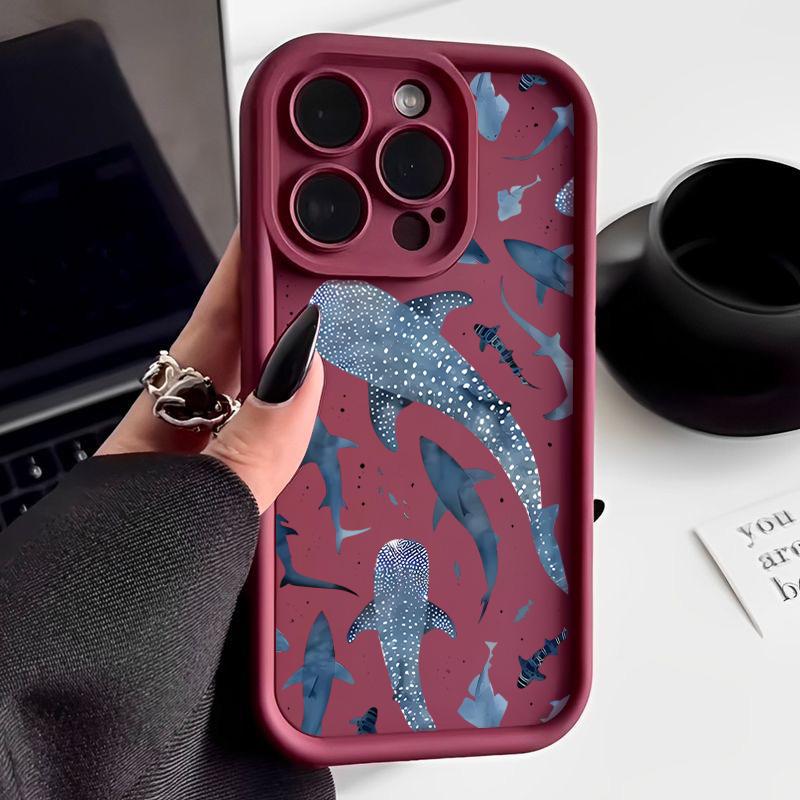 

Для iPhone 16 Pro Max 16E 15 14 Pro 13 12 11 чехол с принтом китового дерева, противоударный мягкий защитный чехол для линз из ТПУ с матовым покрытием iPhone 7 / 8