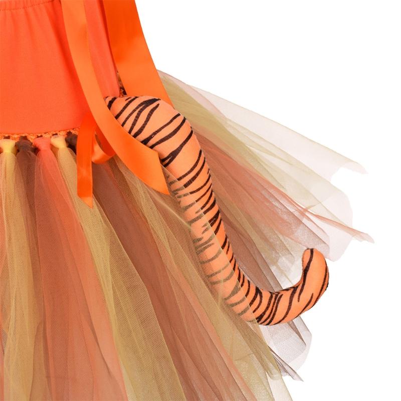 Tiger Tutu Dress Animals Cosplay Costume Headband Tutu Skirt Tail Bow Set Accessories Kids Children Girl Party Dress Up