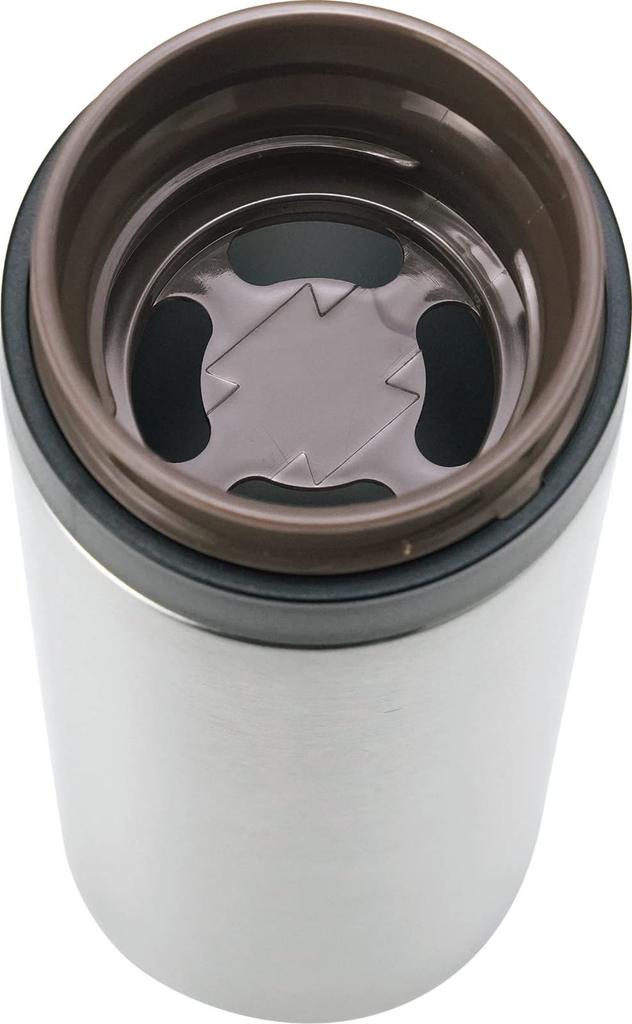 Kakusei UC-03 Silver Mug Water Bottle, 300ml, Double-Layer Vacuum Wall, Insulates Hot & Cold Water, Easy-Open Ribbed Cap, Includes Ice Stopper,