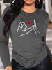 100% Pure Polyester Women's Spring and Autumn Casual and Dog High Five Love Pattern Printed Long Sleeved Round Neck T-shirt