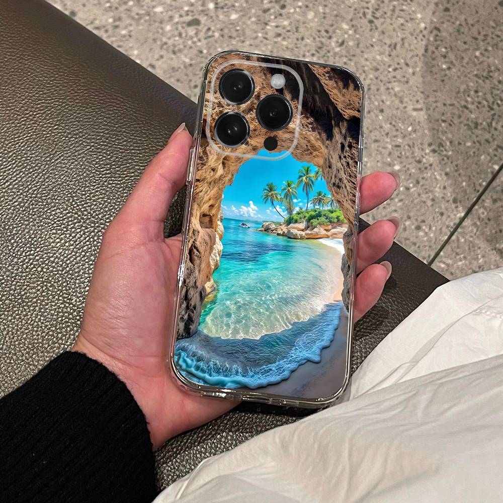 

Sea Tropical Palm Trees Beach Phone Case For iPhone 17,16,15,14,13,12,11 Pro,Max,Plus,X,XS,XR,SE4,E Mini Transparent Soft Cover iPhone15Plus