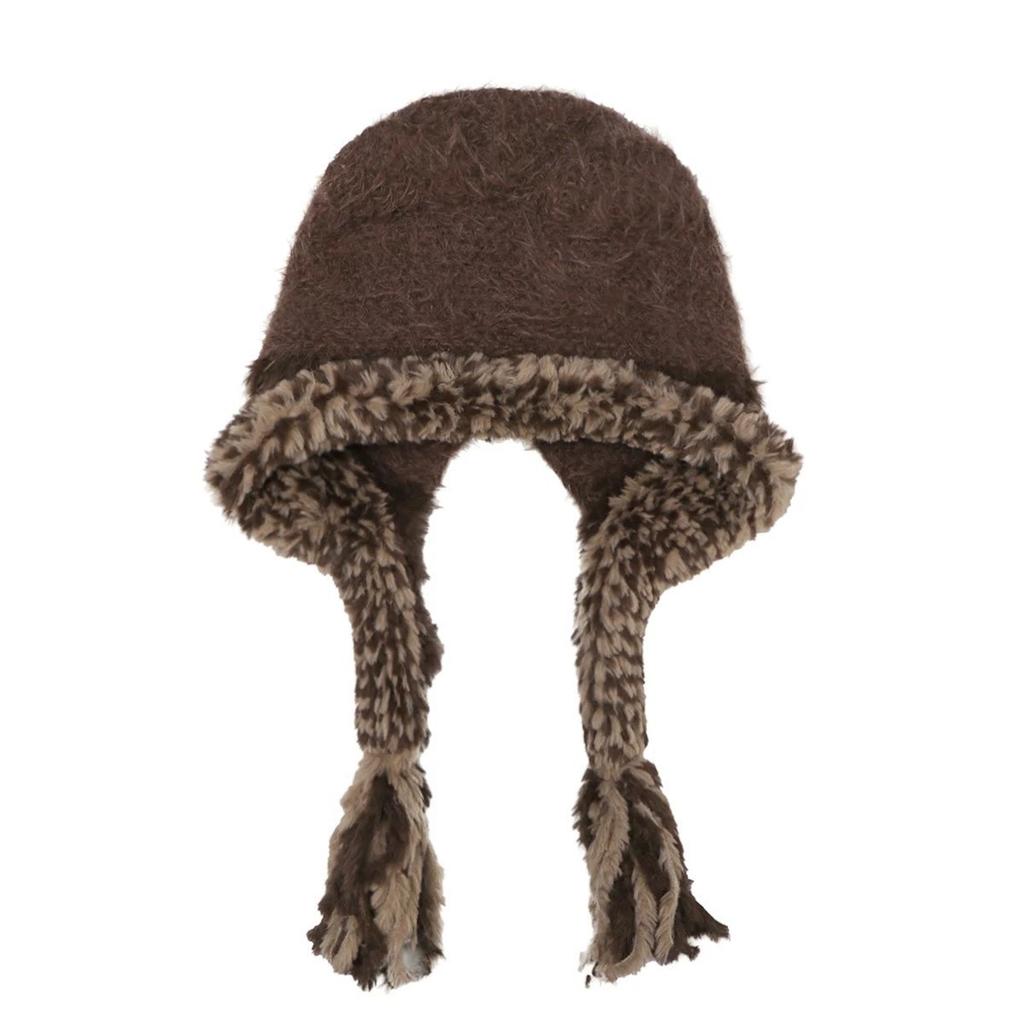 Autumn and Winter Contrasting Colors, Burrs, Ear Protectors, Hats, Warm Braids, Casual Pullovers, Cat Ears Show Face, Small Knitted Hats, Women