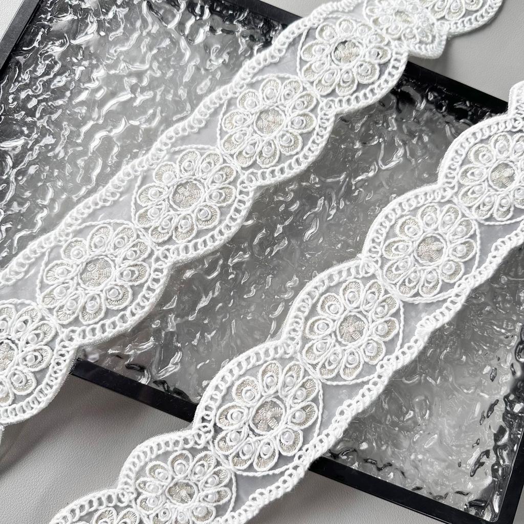 5.5Cm White Handmade Beads Ethnic Style Strand Line Barcode Clothing Cuffs Neckline Belt Decorative Lace