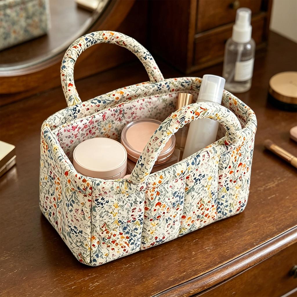 Floral Storage Basket, Desktop for Cosmetics, Toys, Snacks - Multi-Purpose Home Decor Storage Basket for Living Room, Bedroom,