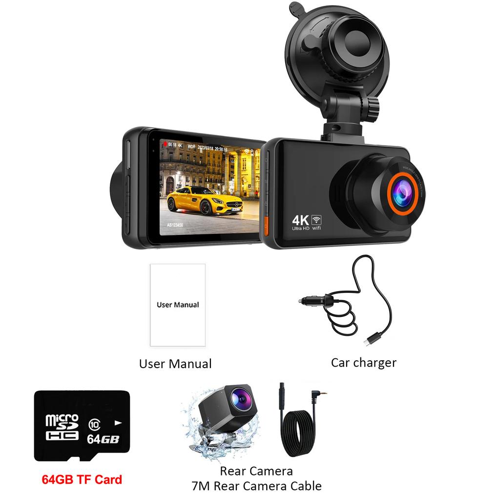 4K Car Dvr Video Recorder Wifi Front and Rear Camera DashCam for Cars for Vehicle Rear View Camera 24H Parking Monitor Black Box