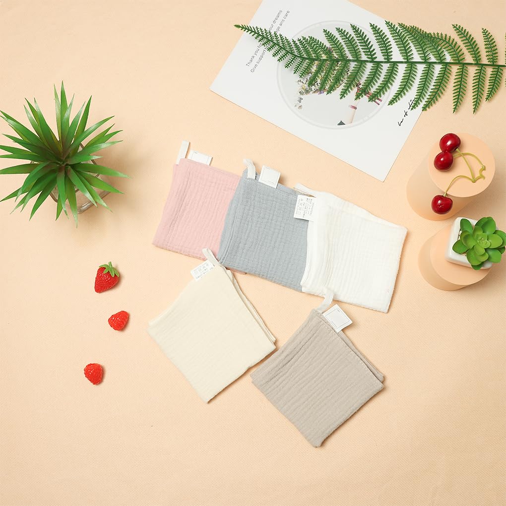 Baby Gauze Perfect for Nursery with Set of 5 [MOMSMENU] Handkerchiefs, 4-Layer, Personalized, Schools, Loops, 100% Cotton, Soft, 30x30cm,