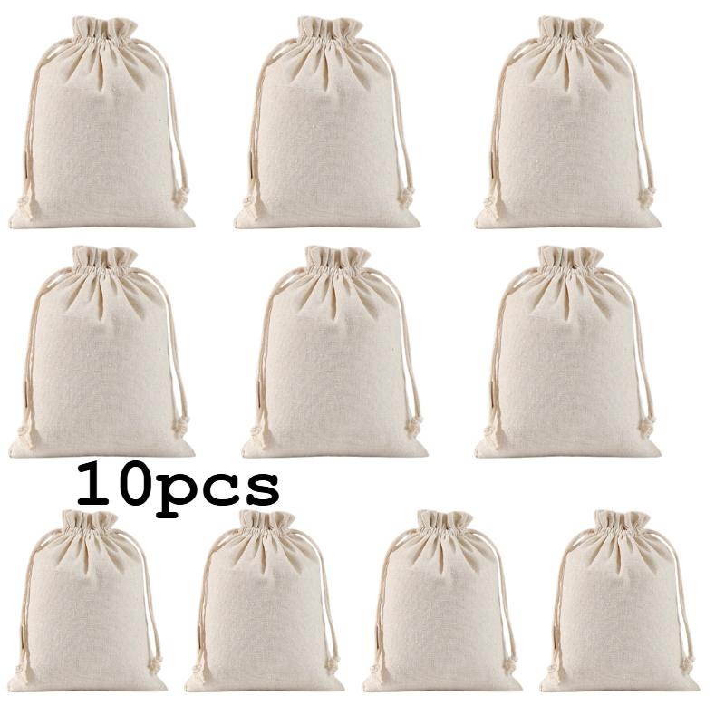 

Multi-Purpose Canvas Drawstring Bags 10pcs, Storage for Rice Grains Travel Shopping Gifts Compact Reusable Organizer