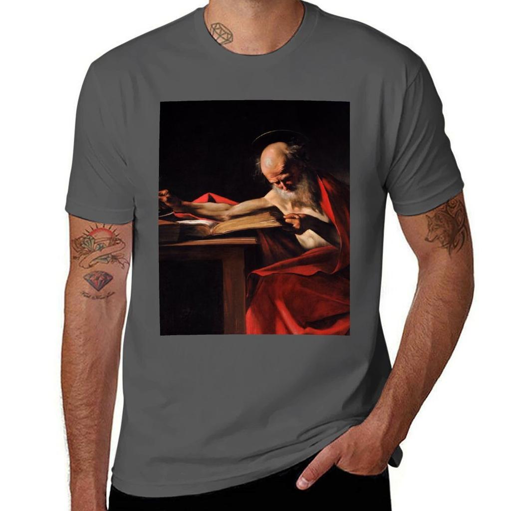 T-shirt San Girolamo che Scrive di Caravaggio T-shirt Leggera Rinfrescante a Maniche Corte