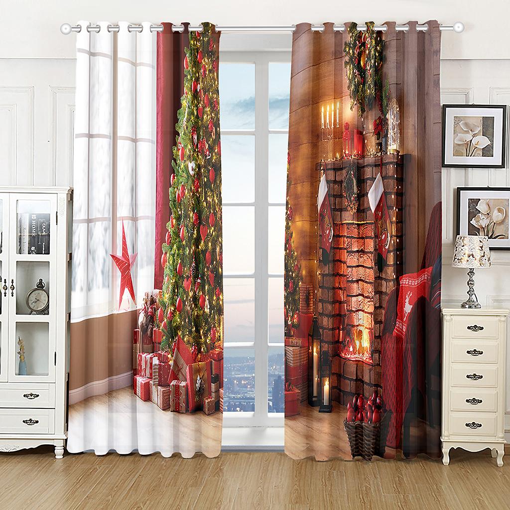 Desenhos animados Natal Feliz Ano Novo Veado Papai Noel Crianças Cortinas de Janela Persianas para Sala de Estar Quarto Cozinha Porta Decoração de Casa 2 Peças