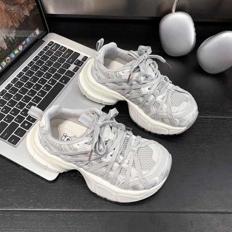 

European and American high-end niche fashion dad shoes women s autumn and summer thin mesh breathable youth height-increasing sports and leisure t 40 серебряный