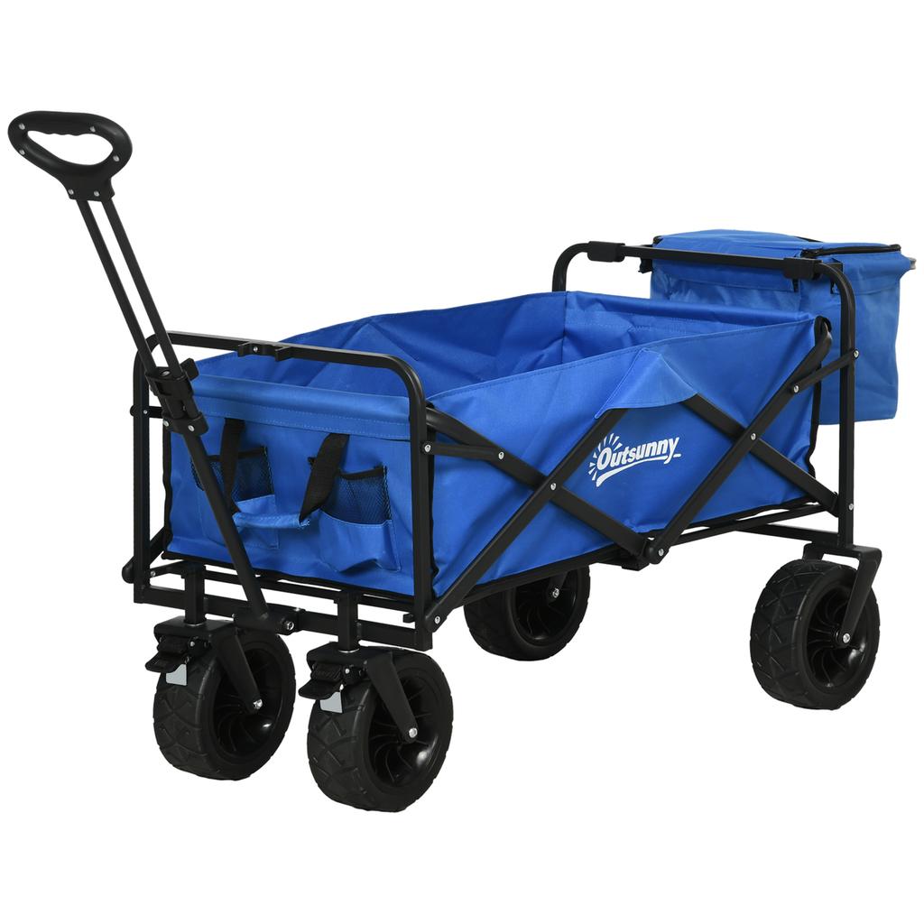 Garden Cart 110L with Telescopic Handle and 15L Thermal Bag in Steel and Fabric, Blue
