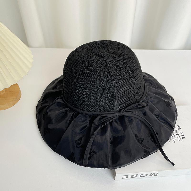 Straw Bow Fisherman's Hat Children Spring and Summer Big Brim Face Covering Sun Protection Hat Seaside Vacation Beach Hat