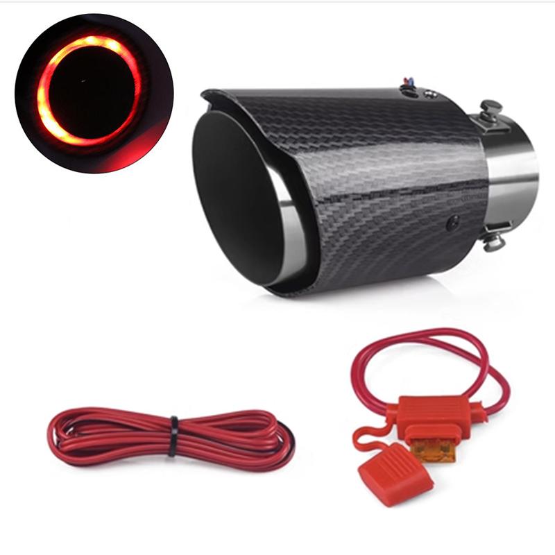 Auto Zubehör 63-65mm Carbonfaser Farbe Auto Auspuff Schalldämpfer Rohrspitze mit LED Licht Schalldämpfer Auspuff Auto Zubehör