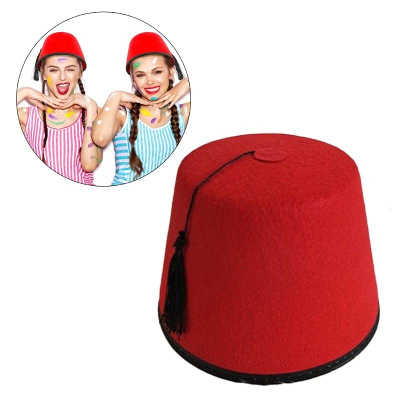 Ottoman Fez Hat Breathable Turkish Black Tassels Cap Cosplay Accessory Headwear