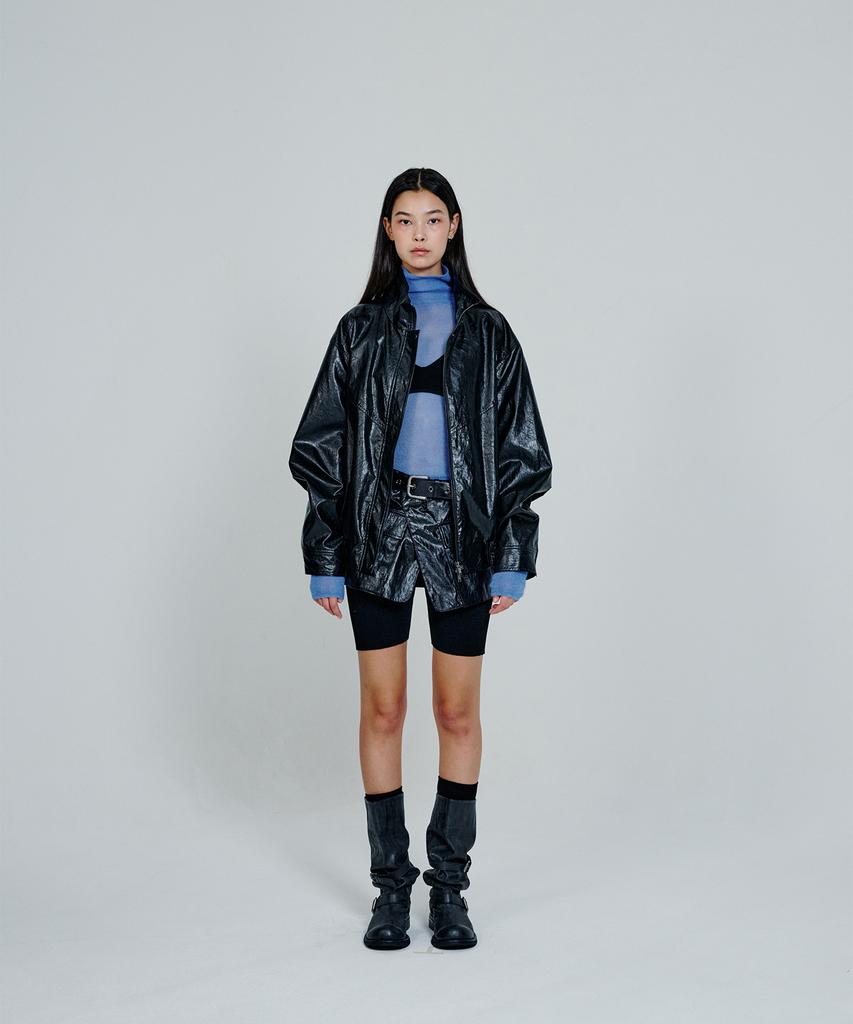 The Aétut Leather High Neck Jumper_Black