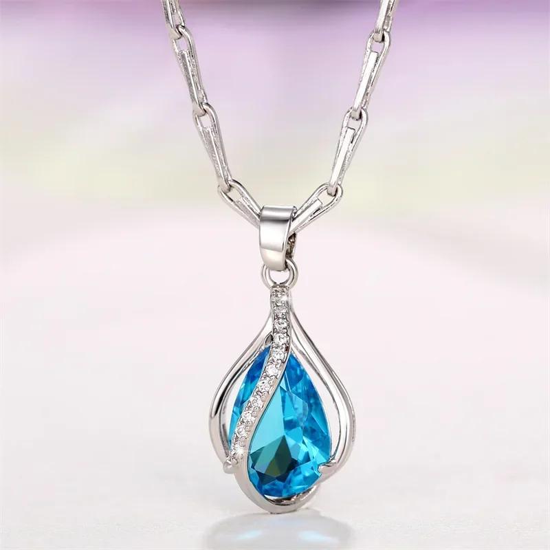 Luxuriöse Birnenförmige Zirkonia Damen-Anhänger Halskette, Eleganter Damenschmuck, Geeignet für Hochzeiten