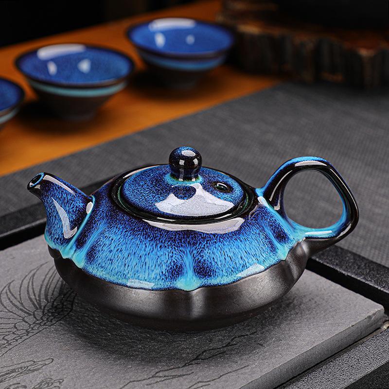Featured kiln-changed starry sky glaze travel tea set, portable, one pot and four cups, company business souvenir