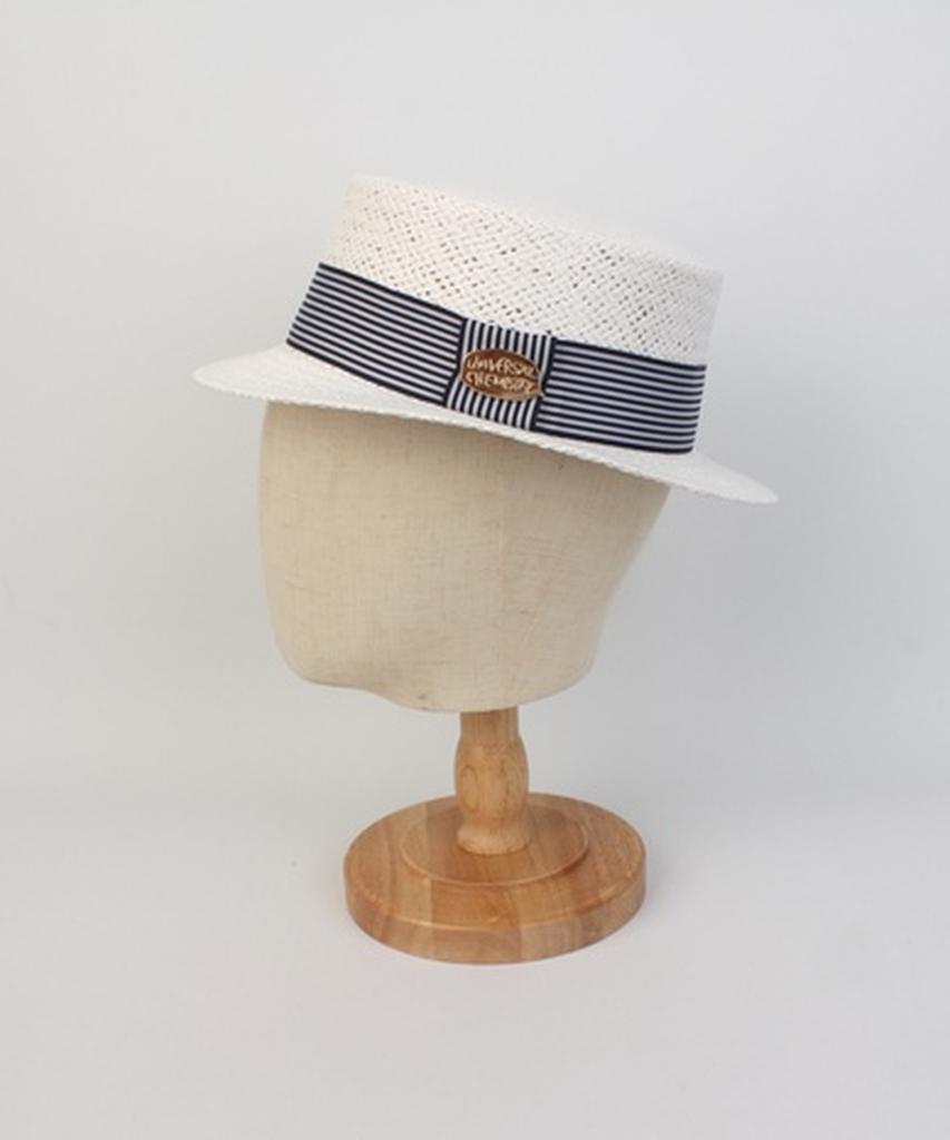 Stripe Line White Short Panama Hat