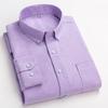 New Pure Cotton Business Men Oxford Shirt Long Sleeve Casual Plaid Striped with Chest Pocket Non-iron Autumn Spring