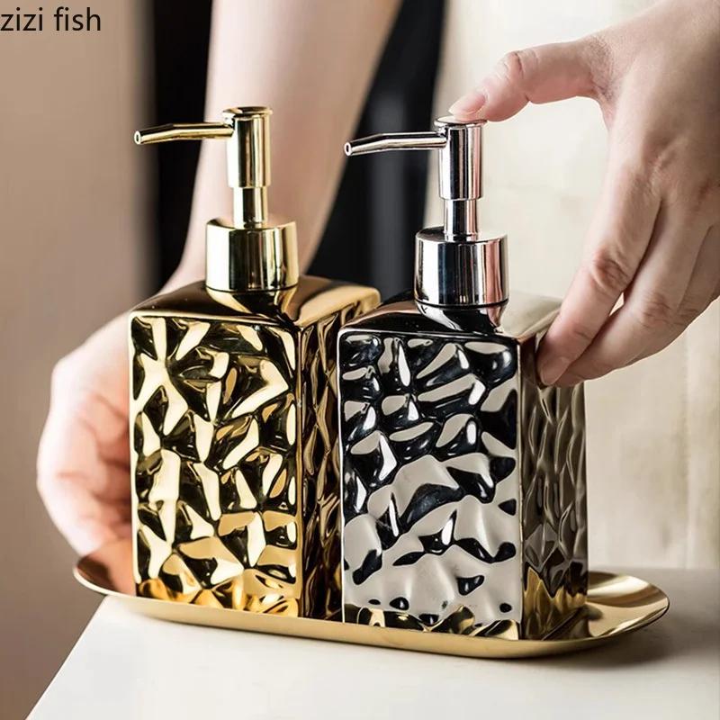 Electroplated Hammered Ceramic Lotion Bottle Empty Bottle Soap Bottle Soap Dispenser Hand Soap Bottles Bathroom Accessories