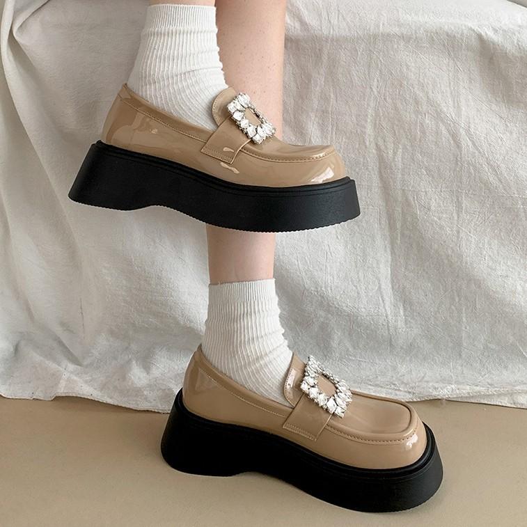 Black retro platform small leather shoes women's 2025 new spring and autumn versatile one-pedal British Mary Jane loafers