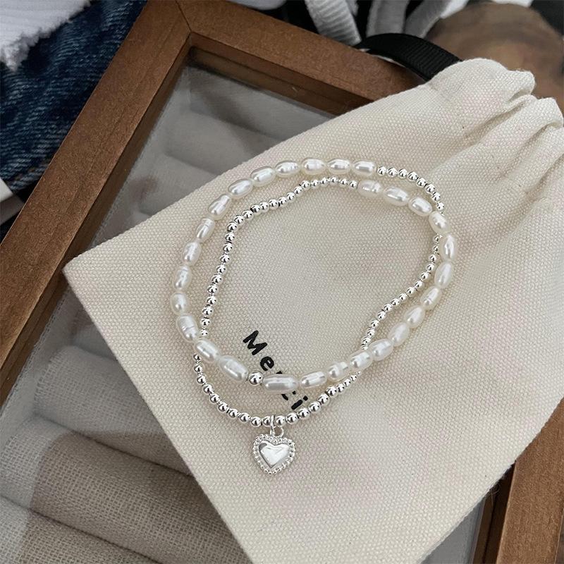 PANJBJ 925 Sterling Silver Double Layer Pearl Bracelet for Women Girl Design Bead Korean Sweet Jewelry Dropshipping